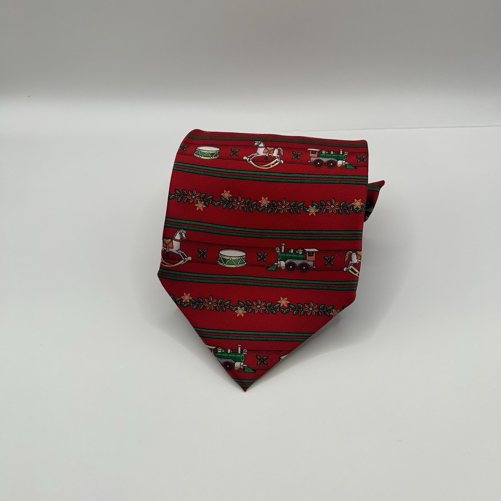 Holidays Red Rocking Horse Drums Floral Handmade‎ 100% Silk 3.75" x 58"